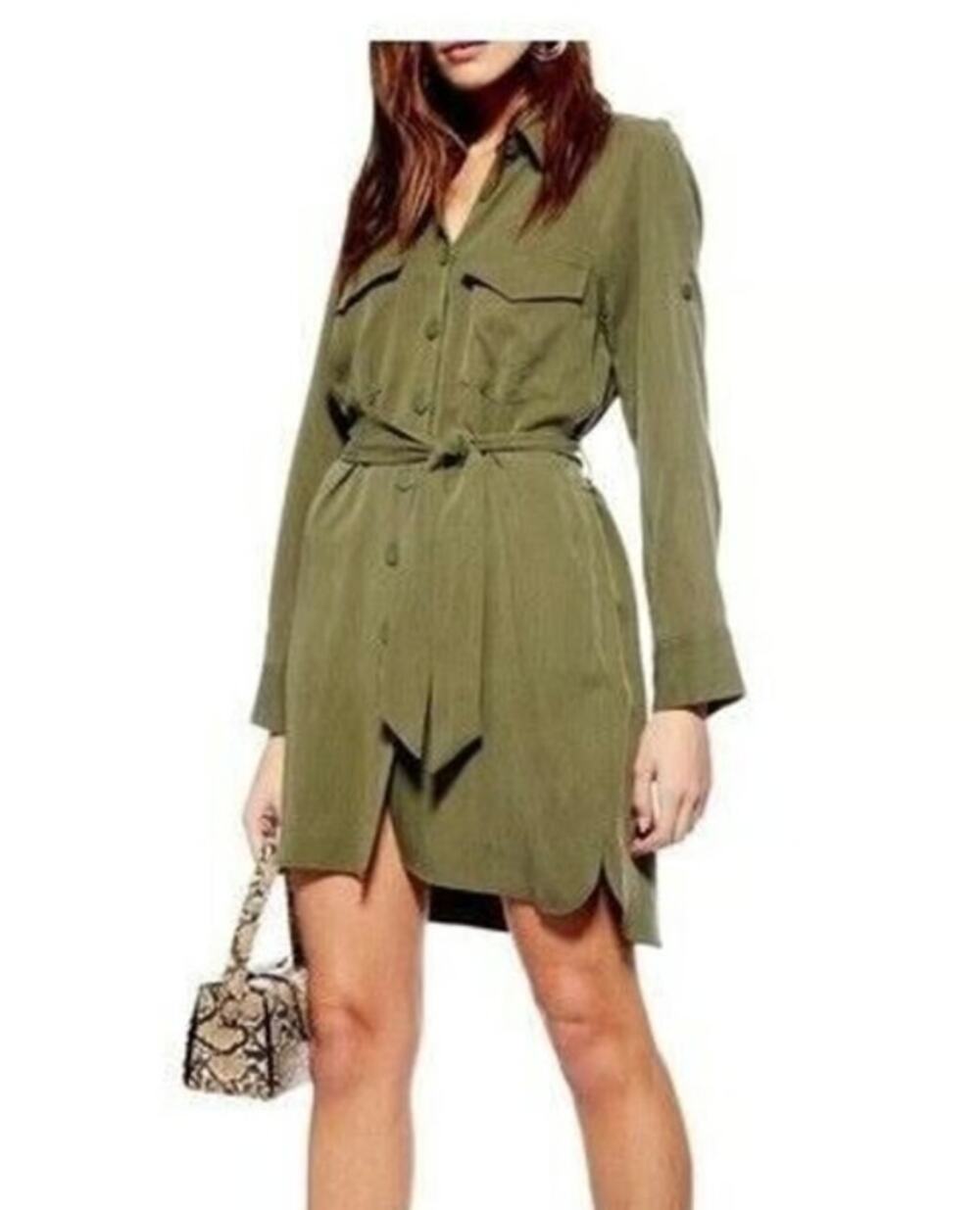 Topshop Size 6 Small Womens button up shirt dress MISSING BELT khaki